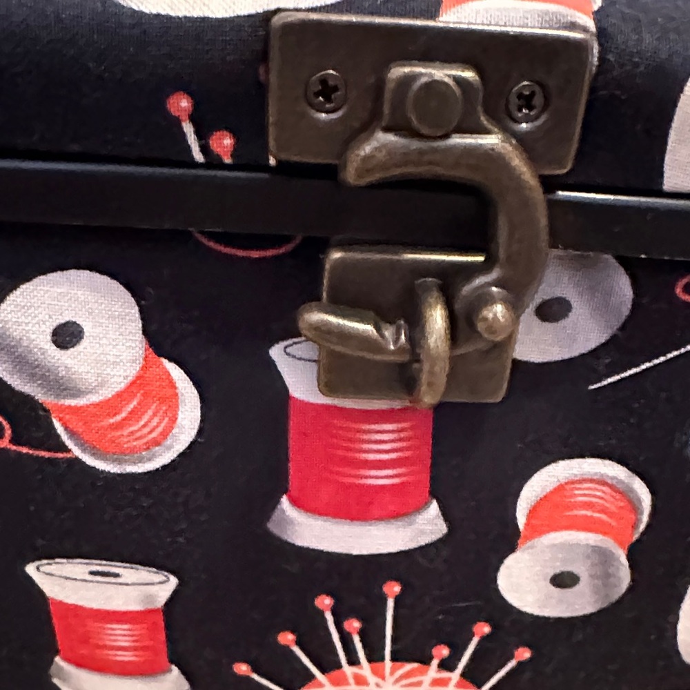 Black Sewing Box with Colorful Spool Pattern - Picture 3 of 9